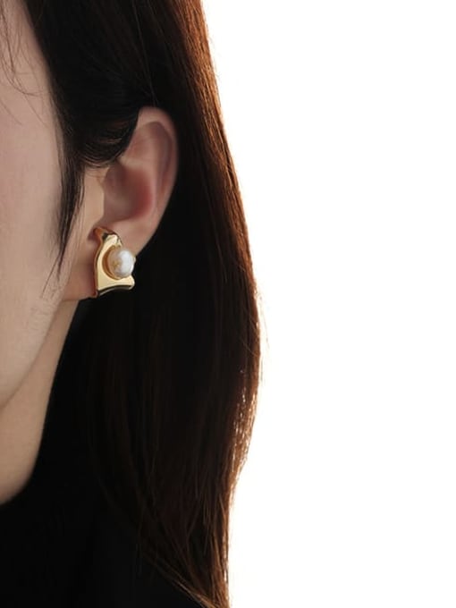 TINGS Brass Imitation Pearl Geometric Vintage Single Earring 1