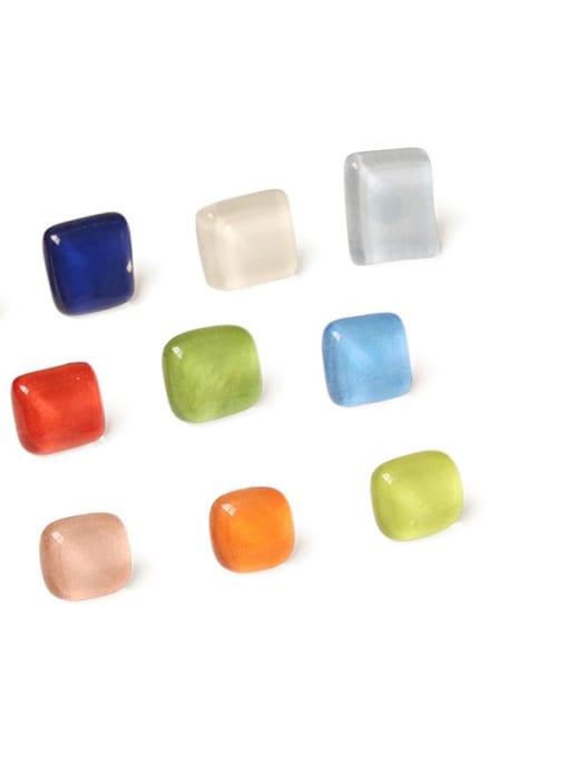 Five Color Alloy Glass Stone Enamel Geometric Minimalist Stud Earring 2