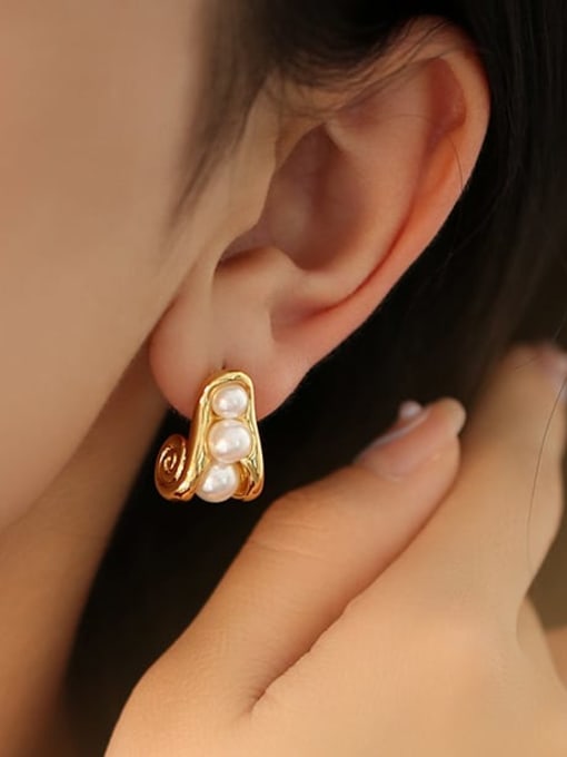 Five Color Brass Imitation Pearl Geometric Dainty Stud Earring 1