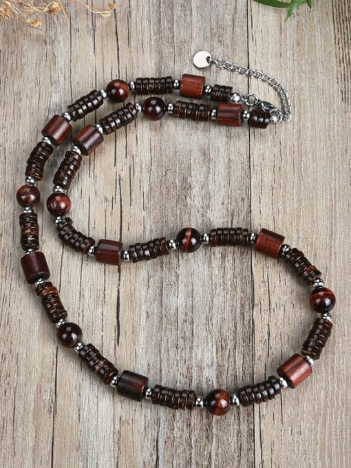  Titanium Steel Natural Stone Irregular Bohemia Beaded Necklace 0