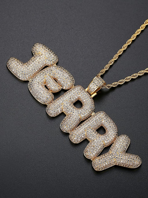18K 76cm Twist Chain Brass Cubic Zirconia Letter Hip Hop Necklace