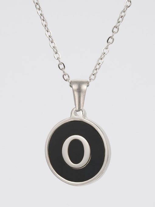 Steel Black o Stainless steel Acrylic Letter Minimalist Round Pendant Necklace