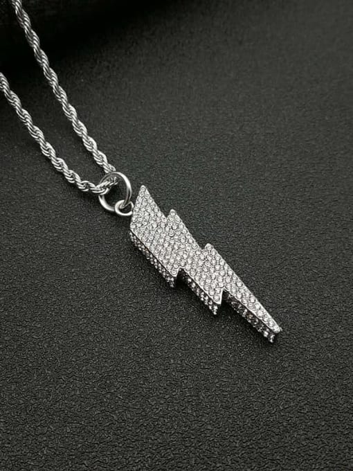 Silver Necklace Titanium lightning Rhinestone Hip Hop Necklace For Men