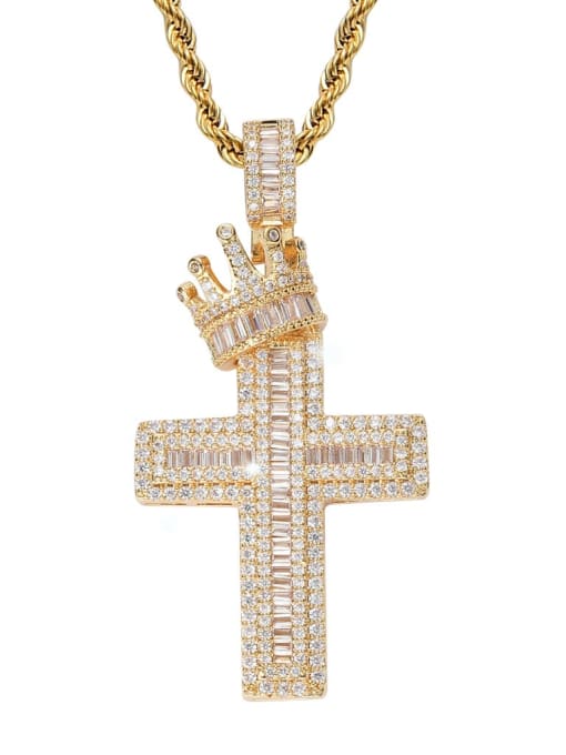 MAHA Brass Cubic Zirconia Cross Hip Hop Necklace 1