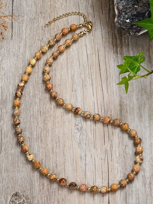 3 45cm Stainless steel Natural Stone Bohemia Beaded Necklace