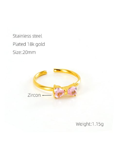 Pink Stainless steel Cubic Zirconia Bowknot Minimalist Band Ring