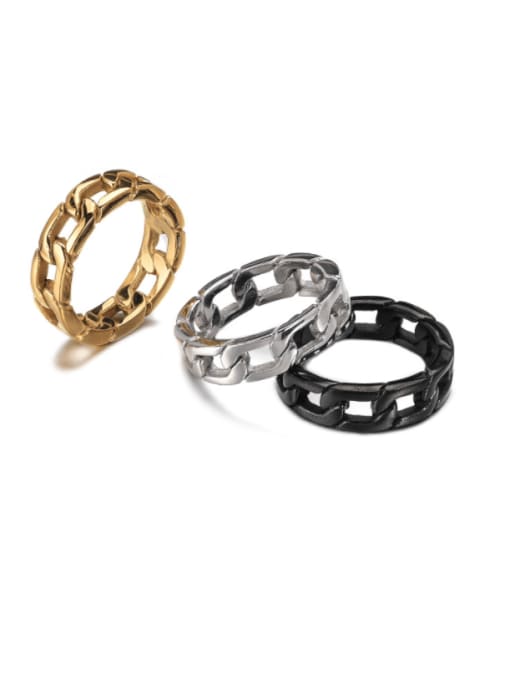 WOLF Titanium Steel  Hollow Chain Vintage Band Ring 1