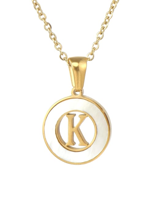 Ring white shell K Stainless steel Shell Letter Minimalist Round Pendant Necklace