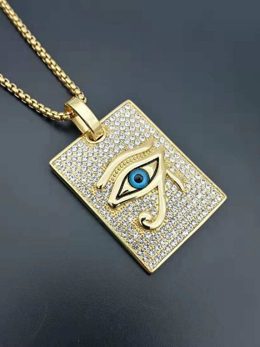 Gold Necklace Titanium Eye Rhinestone Square Hip Hop Necklace For Men