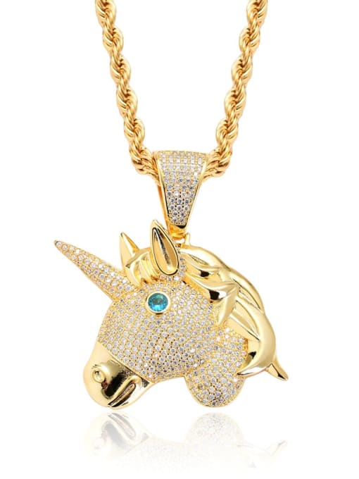 Gold+ necklace Brass Cubic Zirconia Horse Hip Hop Necklace