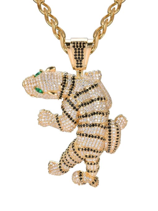 MAHA Brass Cubic Zirconia Tiger Hip Hop Necklace 0