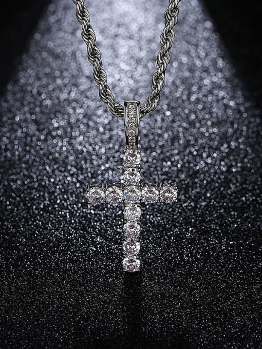 Platinum 18in 46cm twist chain t20b28 Brass Cubic Zirconia Cross Hip Hop Regligious Necklace