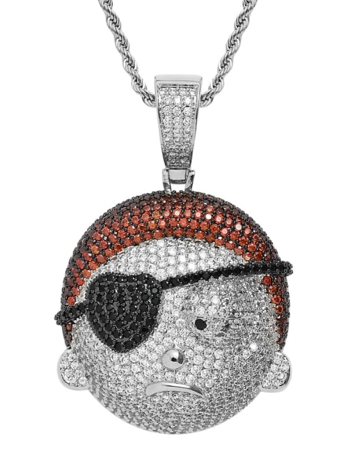 steel color +Chain Brass Cubic Zirconia Rick And Morty Hip Hop Necklace