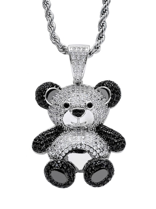 steel color +Chain Brass Cubic Zirconia Panda Hip Hop Necklace