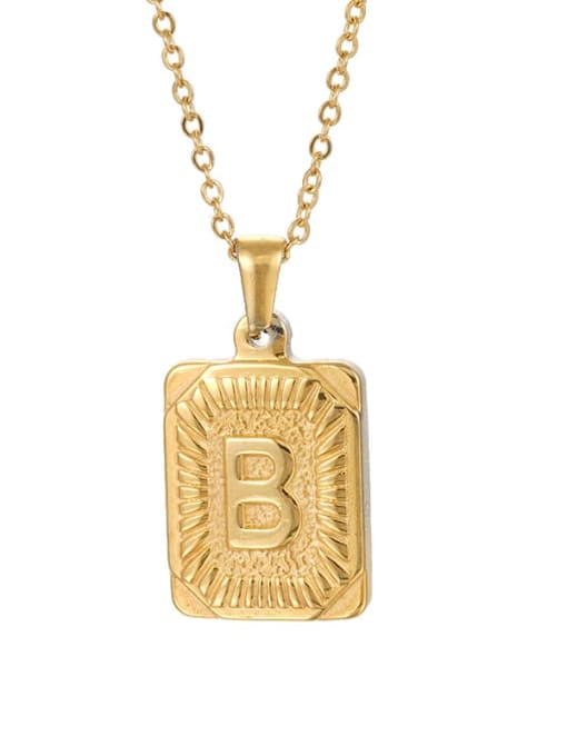 Golden B Stainless steel English Letter  Vintage Square Pendant Necklace