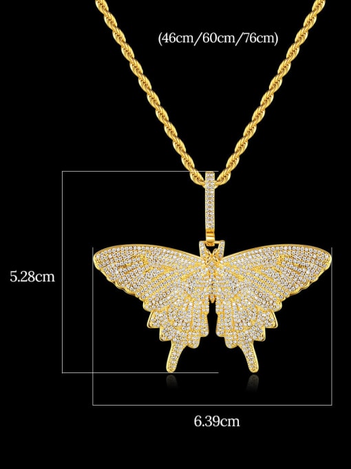 Teem Men Brass Cubic Zirconia Butterfly Hip Hop Necklace 4