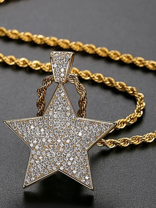 18K18in46cm T20C08 Brass Cubic Zirconia Star Hip Hop Necklace