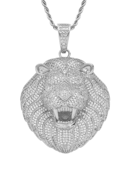 MAHA Brass Cubic Zirconia Lion Hip Hop Necklace