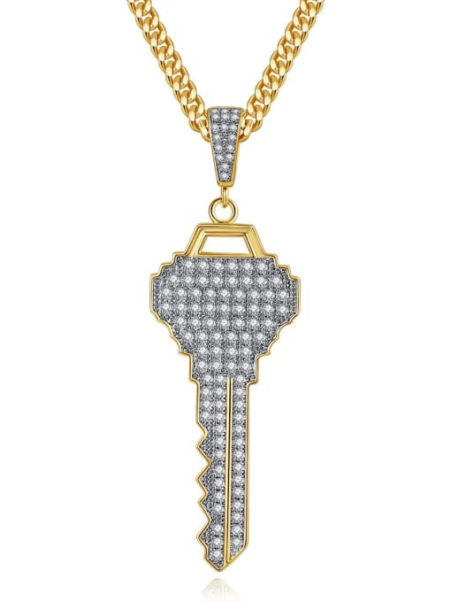 Teem Men Brass Cubic Zirconia Key Hip Hop Necklace 3