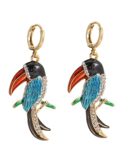 A pair of earrings Brass Cubic Zirconia Enamel Bird Hip Hop Huggie Earring