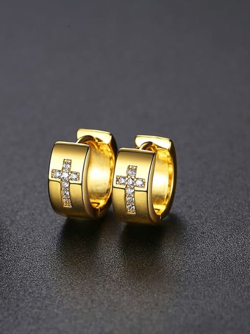 E21030404 18K gold Brass Cubic Zirconia Cross Minimalist Huggie Earring
