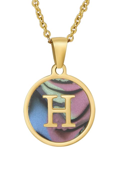 Round scallop H Stainless steel Shell Minimalist Round  Letter Pendant Necklace