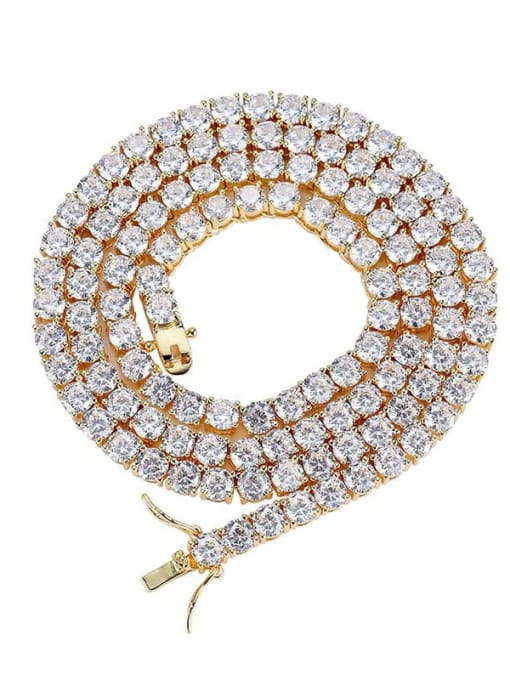 Gold 4mm20 inch chain Brass Cubic Zirconia Cross Hip Hop Necklace