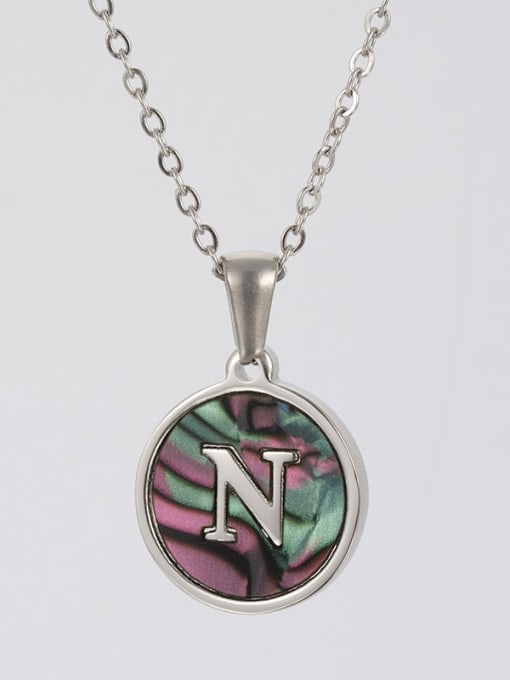 Steel color shell n Stainless steel Shell Letter Minimalist  Round Pendant Necklace