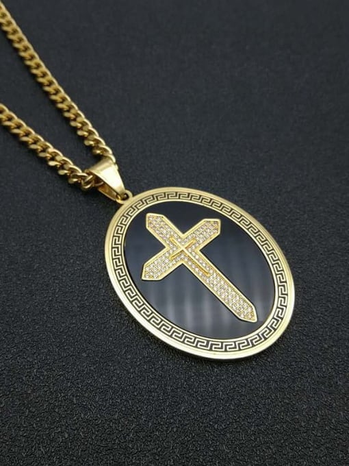 HI HOP Titanium Rhinestone Religious Vintage Cross Pendant Necklace For Men 2