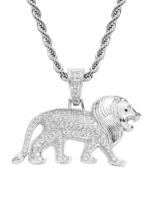 steel color +stainless steel twist chain Brass Cubic Zirconia Lion Hip Hop Necklace