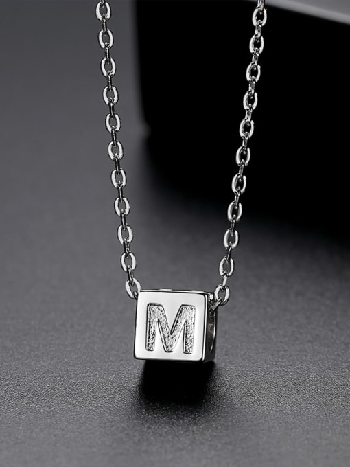 Teem Men Brass Rhinestone Letter Minimalist Necklace 2