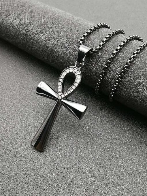 HI HOP Titanium Rhinestone Cross Minimalist Regligious Necklace For Men 2