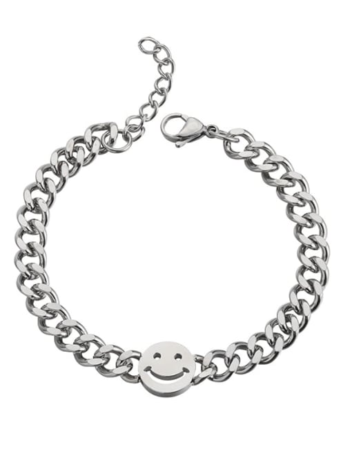 Steel color (20+ 5cm) Titanium Steel Smiley Minimalist Link Bracelet