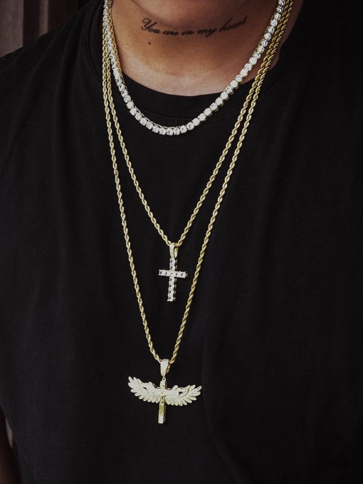 Teem Men Brass Cubic Zirconia Cross Hip Hop Regligious Necklace 2