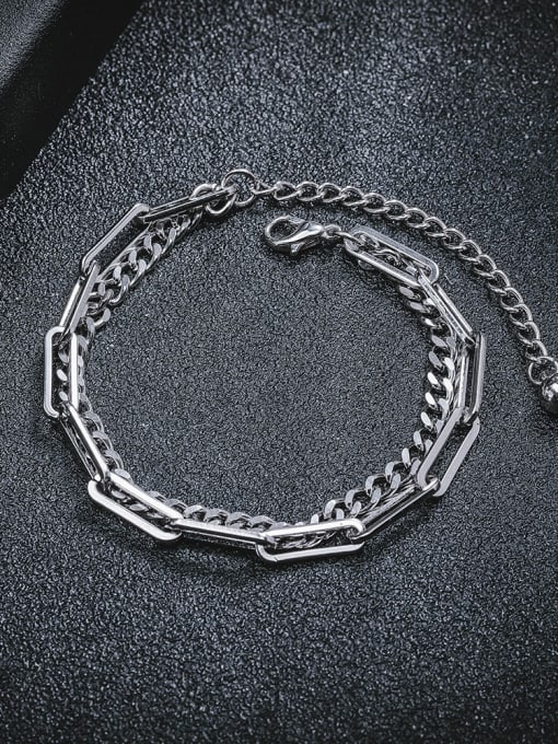 WOLF Titanium Steel Geometric Hip Hop Link Bracelet 1