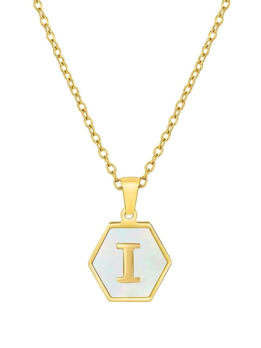 I Stainless steel  English Letter Minimalist Shell Hexagon Pendant Necklace