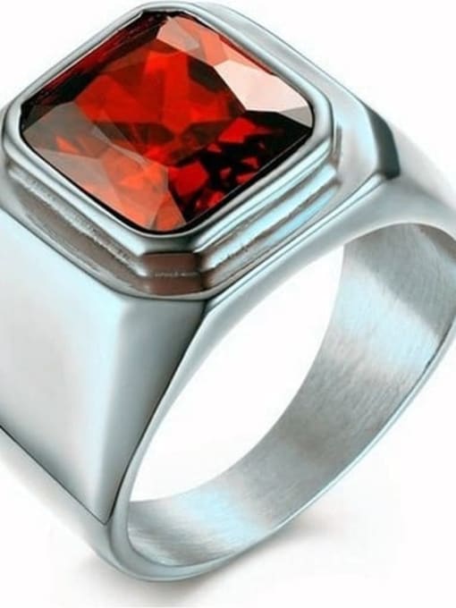 Steel red gem Titanium Glass Stone Geometric Vintage Solitaire Ring