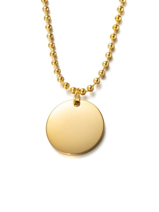 Golden (chain length 51cm) Titanium Steel Glossy Round Pendant Necklace