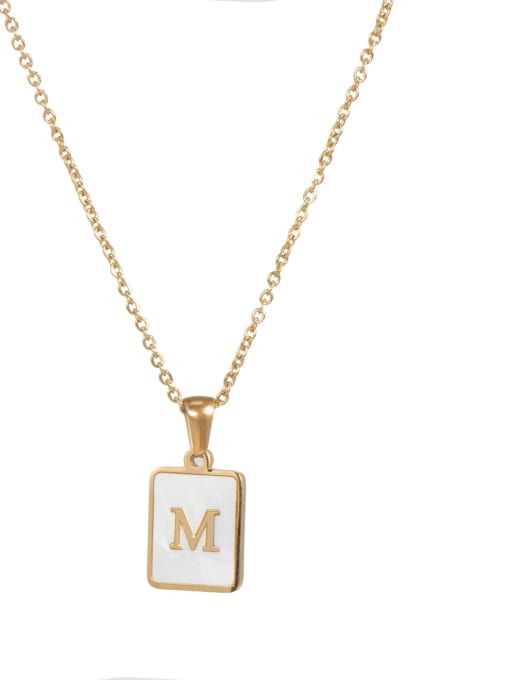 Square Gold White M Titanium Steel Shell  Minimalist Square Letter  Pendant Necklace