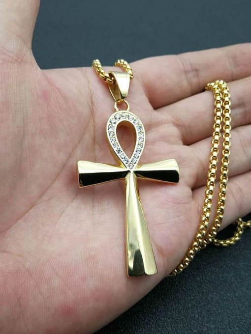 HI HOP Titanium Rhinestone Cross Minimalist Regligious Necklace For Men 3