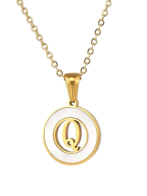 Ring white shell Q Stainless steel Shell Letter Minimalist Round Pendant Necklace