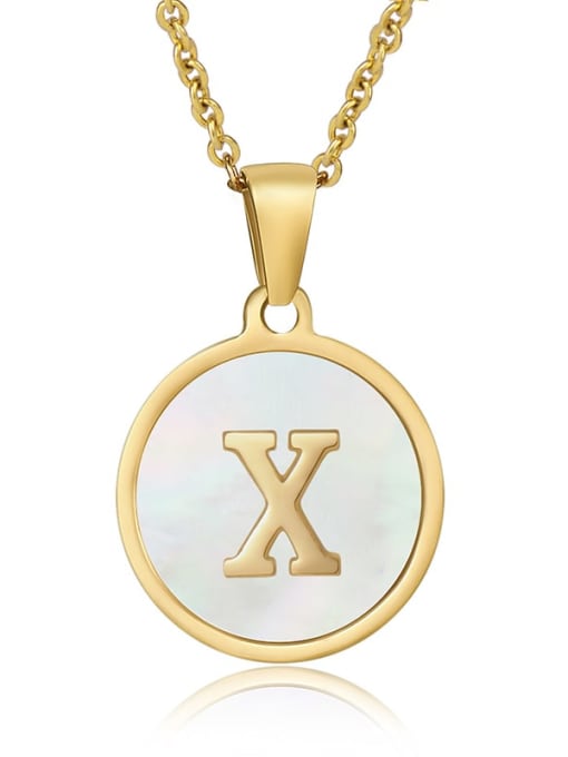 X Titanium Steel Shell Letter Minimalist Round Pendant Necklace