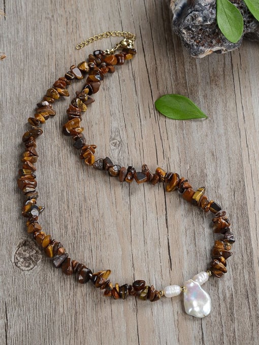 Stainless steel Natural Stone Irregular Bohemia Beaded Necklace 0