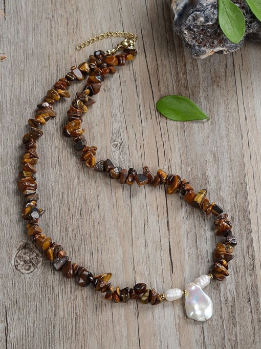  Stainless steel Natural Stone Irregular Bohemia Beaded Necklace