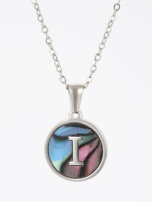 Steel color shell I Stainless steel Shell Letter Minimalist  Round Pendant Necklace