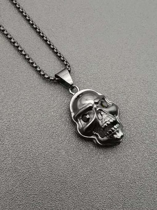 Black +Chain 3mm*61cm Titanium Steel Skull Hip Hop Necklace For Men