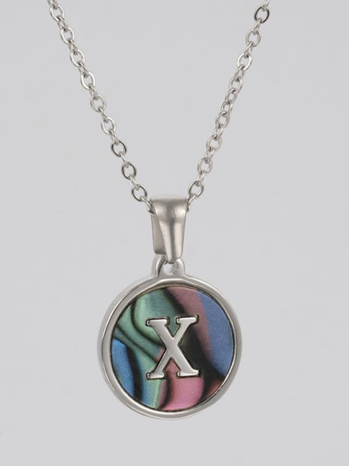 Steel color shell x Stainless steel Shell Letter Minimalist  Round Pendant Necklace