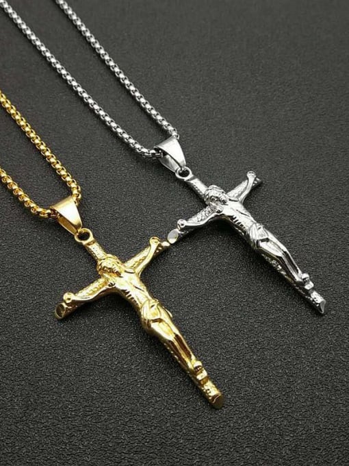 HI HOP Titanium Steel Religious Vintage Regligious Cross Pendant Necklace For Men 0