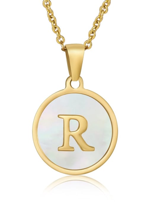 R Titanium Steel Shell Letter Minimalist Round Pendant Necklace