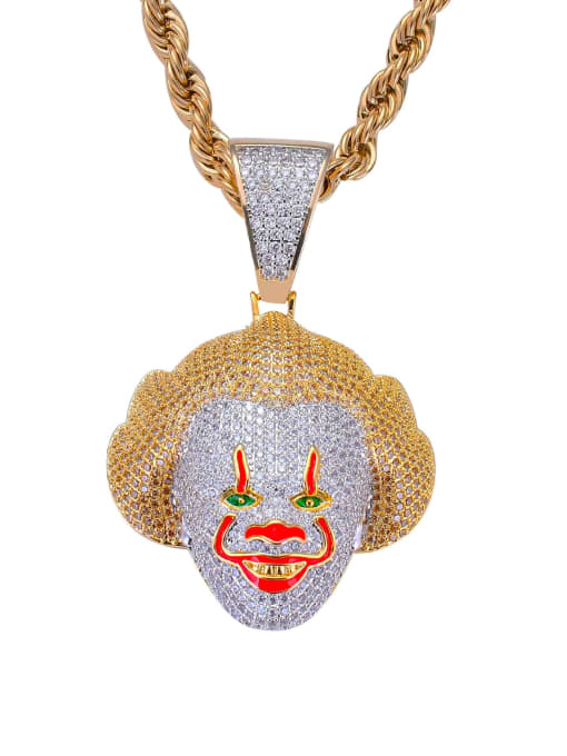 MAHA Brass Cubic Zirconia Classic clown Hip Hop Necklace 0